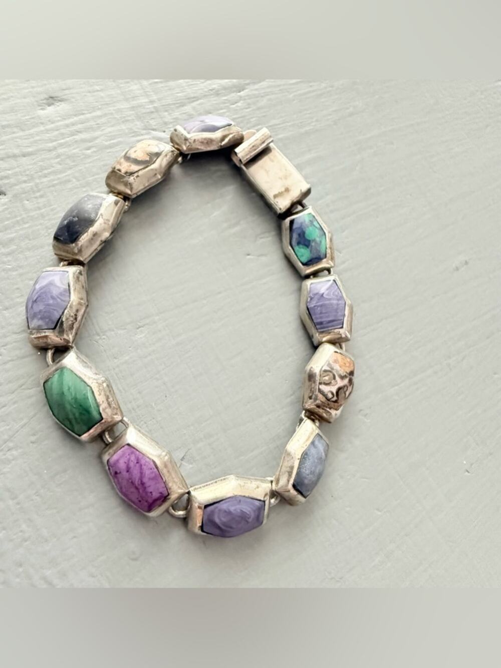 Vintage Taxco 925 Sterling Silver & Stone Bracelet